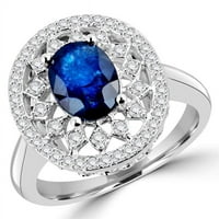 MDR170018- CTW ovalni plavi safirski halo koktel prsten u 14k bijelom zlatu - 8
