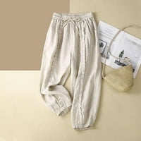 Oalirro široke hlače za noge pamučna posteljina bež elastične hlače za žene xxxl