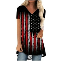 Ženske majice s dugim tunikama za Dan neovisnosti s izrezom u obliku slova u i kratkim rukavima nadahnutim američkom