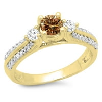 Kolekcija 0. Zaručnički prsten od šampanjca i bijelog dijamanta od 14 karata, žuto zlato, veličina 8,5