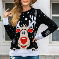Ženski božićni džemperi ležerni džemper za vrat dugih rukava božićni pulover pulover pleteni trenirke za pranje