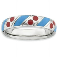 Prsten od čistog srebra s poliranom plavo-crvenom caklinom