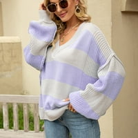 Džemperi za žene, ženski modni jesen / zima pleteni pulover s okruglim vratom s prugastim printom