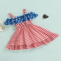 CALSUNBABY Kids BERS GIRLS Nezavisnost Dan haljina Zvijezde Stripe Print ruffles Sling haljina Summer Sundress