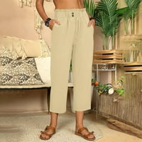 Ljetne hlače za žene, Plus size, široke pamučne lanene hlače s remenom na kravatu, Ležerne Kaki hlače širokih