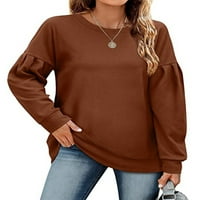 Glookwis Ladies Dugi rukav pulover labavi vrhovi obični leisura dukserica naborana majica majice od solidne boje