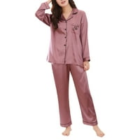 Ženski pidžama Set, pidžama na kopčanje, pidžama s dugim rukavima, duge hlače, pidžama Set u ružičastoj boji,
