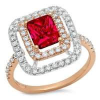 Prsten od ružičastog zlata od 14 karata s dijamantnim smaragdnim rezom i imitacijom rubina s umetcima od 8,25