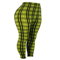 Ženske Ležerne uske tajice s rešetkastim uzorkom visokog struka, rastezljive poslovne radne hlače u žutoj boji;