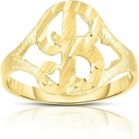 Floreo 10K žuto zlato Kursivna početna prstena slova A-Z Veličine 4- Za žene i djevojke