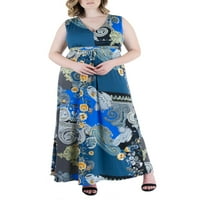 24seven udobna odjeća Ženska plus veličina plava paisley bez rukava v vrat maxi haljina