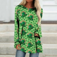 St. Patricks Dan Majica za žene plus size bluza vrhovi irski gnomi Clover Shamrock Graphic Tees Fall Tops Dugi