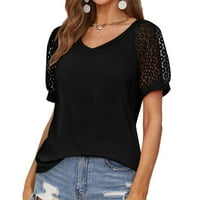 Ženski vrhovi kratki rukavi Čvrsta bluza Fashion Women Majice okrugli dekolte ljetne tunike Black s