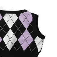 Višebojni Ženski prsluci džempera s izrezom i printom u obliku slova u, ležerni prsluci džempera s geometrijskim