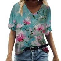 Ženske bluze i vrhovi za ženske modne modne povremene plus veličina slikovito cvijeće tiskanje V-izreza majice