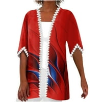 Ljetni kardigan Outerska odjeća Print Pola dužine rukava Odmor Osnovni čipkasti vrhovi, crveni l