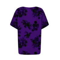 Očišćenja ženske ljetne vrhove kratkih rukava tiskana bluza casual žena bluze henley moda, ljubičasta, xxl