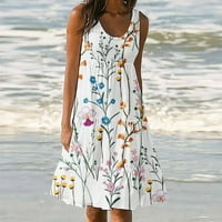 Plus haljina za žene za žene odmor ljeto bez rukava, tiskana haljina s okruglim vratom, plaža žuta 6