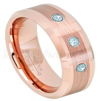 Ružičasti zlatni prsten za volfram - 0,21CTW Topaz 3 -Stone Band - Personalizirani vjenčani prsten za volfram