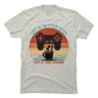 Život je bolji uz kavu i igranje vintage poklon muški srebrni vrhnje grafički majica - dizajn od strane ljudi