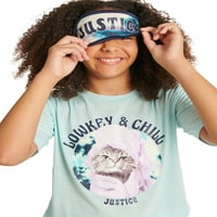 Justice Girls Short Sleave Top i Duge gaće pidžame set s maskom za spavanje, 2-komadića, veličinama 5- i plus