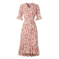 Duga ljetna haljina za žene cvjetni print v-izreck a-line kratki lepršavi rukav sunčanica casual zabavna haljina