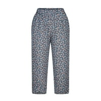 Ženske pamučne lanene Capri hlače s elastičnim strukom, široke hlače s cvjetnim printom, široke hlače za slobodno
