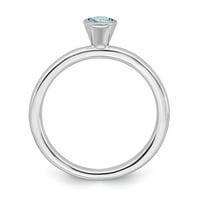 Čvrsti srebro srebrni okrugli akvamarinski plavi ožujak draguljasti prsten vječnosti Veličina 9