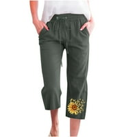 Tuphregyow Womens Visoki struk crtanje hlača široke noge Suncokret Print udobne ležerne hlače s džepovima Elastične