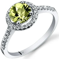 Oravo ct okrugli oblik zeleni peridot halo prsten u 14k bijelom zlatu