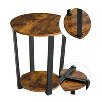 Dvoslojni okrugli završni stol, smeđe drvo, metalna polica za odlaganje