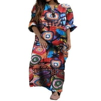 Grianlook Women Tee Majica Polu rukave Maxi haljine Baggy Geometric Summer Beach Sundress Vintage Cvjetni print