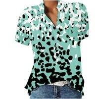Entyinea ženske vrhove casual plus majice V vrat gumb kratki rukavi Down Down Tunika Green XL
