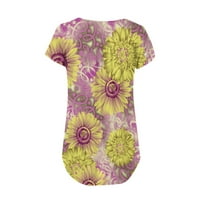 Plus veličine vrhove za žene Majčin dan poklon s cvjetnim tiskanim gumbima za tiskanu majicu s kratkim rukavima