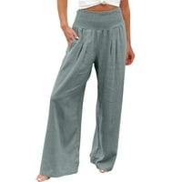 Široke ljetne hlače za žene vrećaste hlače od čvrstih boja trendi hlače visokog struka udobne lanene hlače