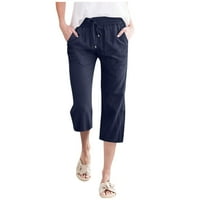 Ljetne hlače za žene trendovske elastične noge s visokim strukom, dugačka ravna noga s džepovima hlača