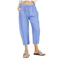 Posteljine hlače za žene povremene pamučne lanene hlače udobne elastične hlače za izvlačenje izvlačenja s džepovima