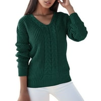 Ženski džemperi padaju trendovska čvrsta boja dugih rukava V vrat pleteni džemper