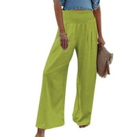 Ženske lanene hlače plus ljetna ležerna široka noga Čvrstih hlača s visokim strukom naletih hlača do 65% popusta
