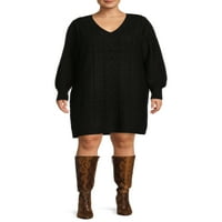 Ženska haljina od džempera veličine & veličine plus s napuhanim rukavima
