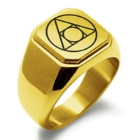 Polirani prsten s pečatom u biciklističkom stilu s kvadratnom ravnom površinom i ugraviranom alkemijom od nehrđajućeg