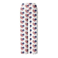 Ženske modne casual lepršave hlače s kravatom s printom Dan neovisnosti široke hlače široke hlače za žene