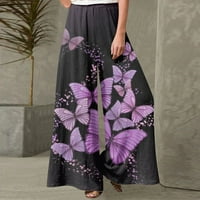 Modne ženske Ležerne široke vanjske hlače s ravnim nogavicama s printom leptira