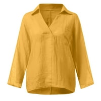 + Ženske plus size Rasprodaje ženske modne jednobojne pamučne platnene majice dugih rukava široka košulja bluza