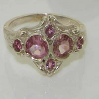 Ženski prsten za obljetnicu od sterling srebra s prirodnim ružičastim turmalinom-veličina 7,25