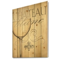 DesignArt 'Chateau White Wine French II' Otisak hrane i pića na prirodnom borovom drvetu