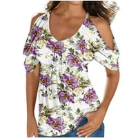 Ženske majice s otvorenim ramenima, tunike s okruglim vratom i kratkim rukavima, osnovne majice s cvjetnim printom