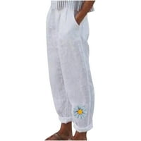 Fesfesfes lanene hlače za žene izvlačeći elastični struk hlače povremene labave udobne lanene hlače elegantne