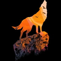 Howling Mountain Wolf s orlovima na Sunset Mens Black Graphic Tee - Dizajn ljudi XL