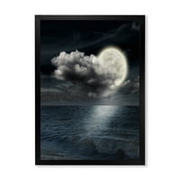 DesignArt 'Noć punog mjeseca u oblačnom nebu vi' nautički i obalni uokvireni umjetnički tisak